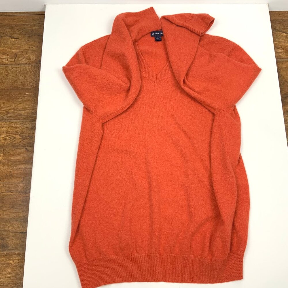 Men's Lands' End v-Neck 100% Cashmere Pullover Sweater Orange/Terracotta Sz XXL - Picture 10 of 16